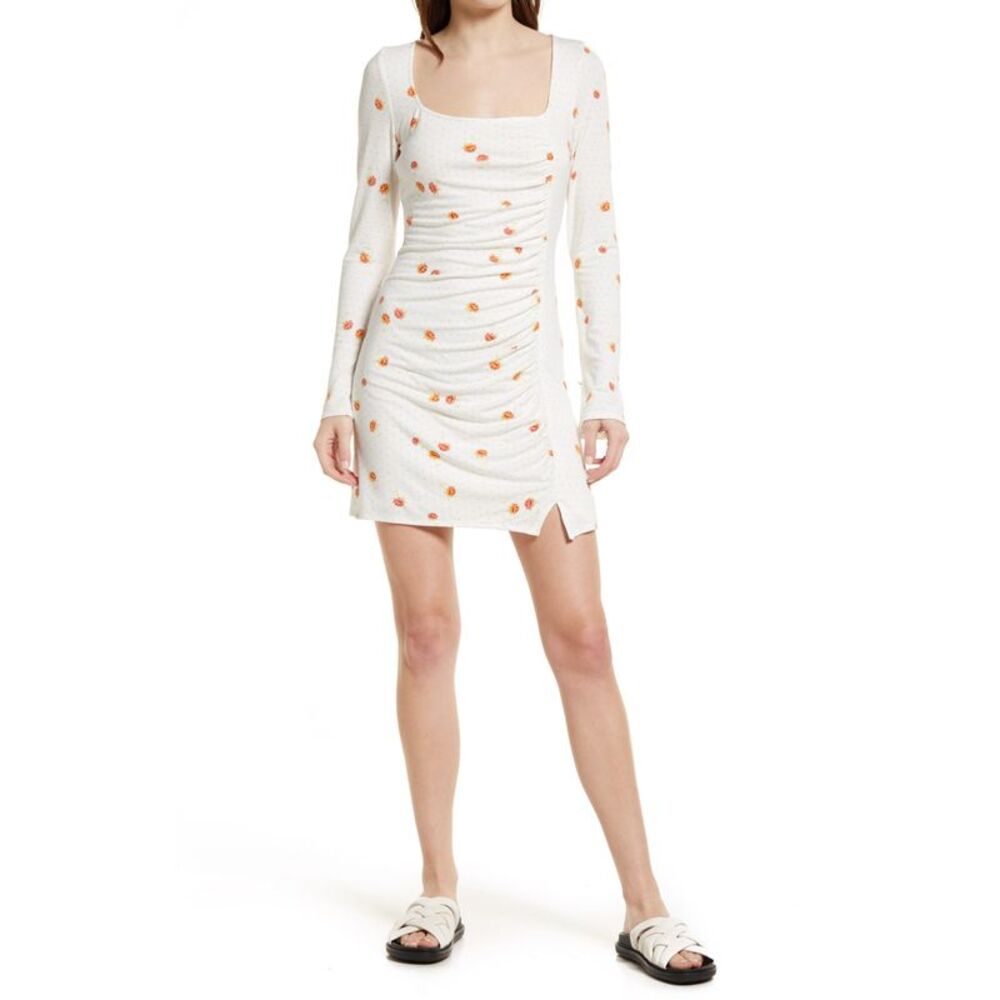 Free People Celia Floral Square Neck Long Sleeve Dress In Ivory Combo -
